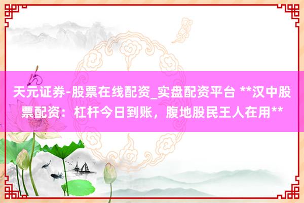 天元证券-股票在线配资_实盘配资平台 **汉中股票配资：杠杆今日到账，腹地股民王人在用**